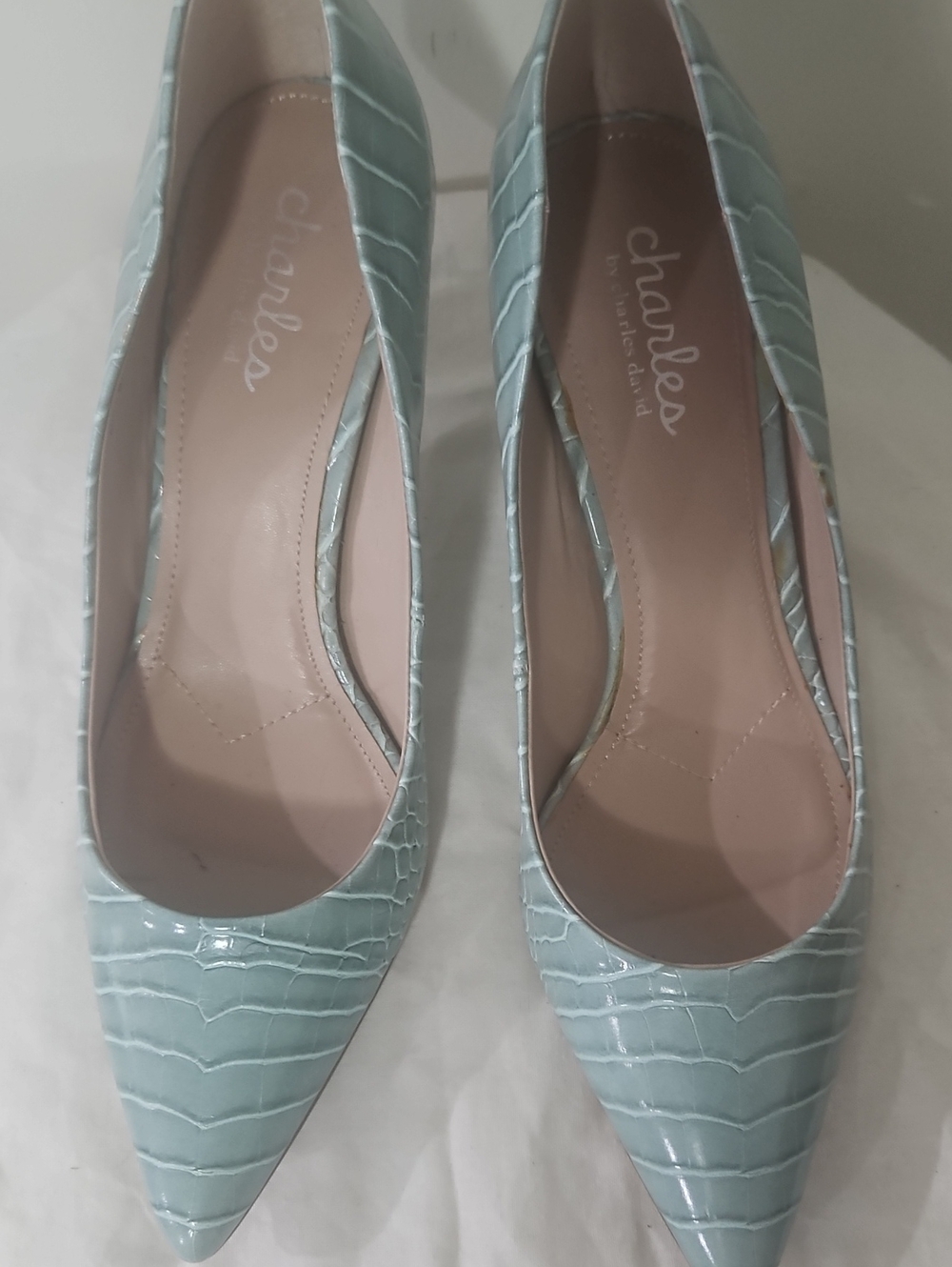 Charles By Charles David Light Blue Croc-Embossed Pointed Flats